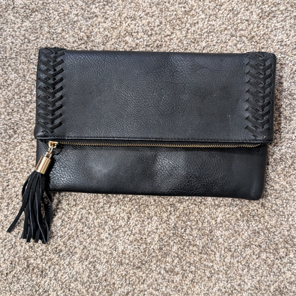 Moda Luxe Black Clutch with Tassel